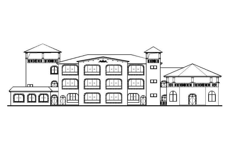 旅馆建筑三层立面cad图资料下载-[深圳]三层欧式六班幼儿园立面图CAD
