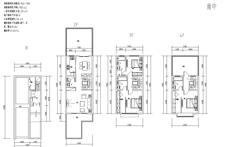 160平住宅户型图资料下载-重庆传统联排160+180㎡户型图设计