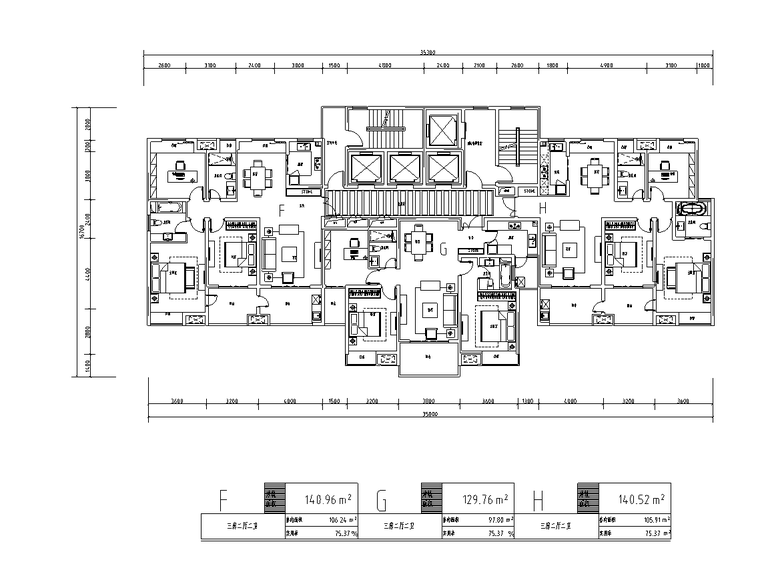 2梯3户超高层户型图设计
