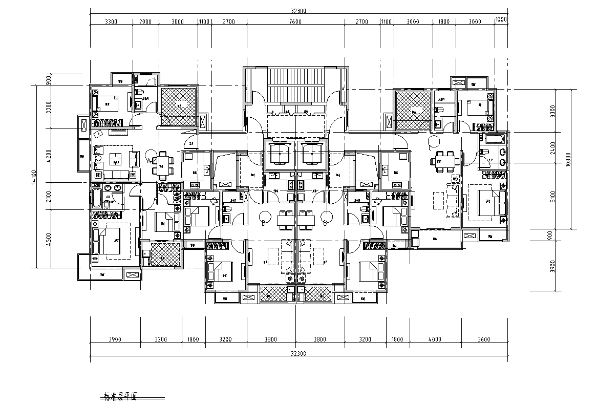 高层二梯四户住宅户型平面图（含模型）免费下载 - 建筑户型平面图 - 土木工程网
