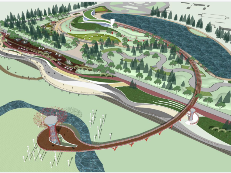 乡村景观设计su模型资料下载-河滨公园景观设计SU模型