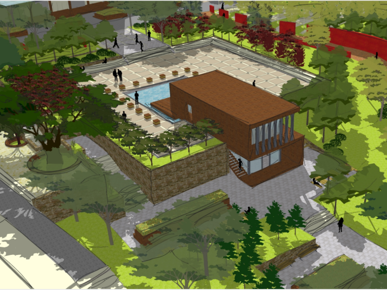 雨水花园广场景观设计资料下载-小型广场景观设计SU模型