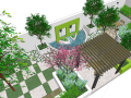 现代中式小区庭院景观SU模型设计