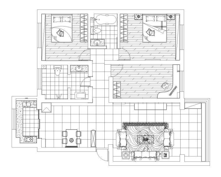 [武汉]二居室小户型室内装修设计cad施工图