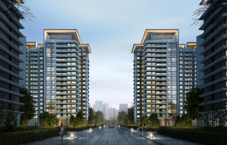 高层居住建筑现代资料下载-[广东]滨河现代风格高层居住区建筑方案设计