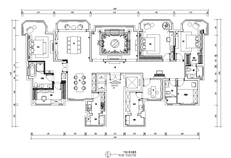 300平米大平层户型解析资料下载-300m²大平层超级豪宅效果+施工图CAD+水电图