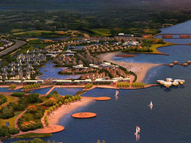 创意园设计景观概念方案资料下载-[湖北]滨湖生态创意旅游城景观概念规划方案
