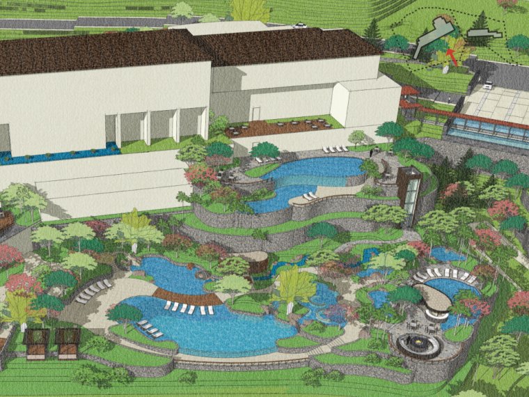 沿海旅馆设计方案资料下载-现代特色温泉旅馆景观概念设计方案