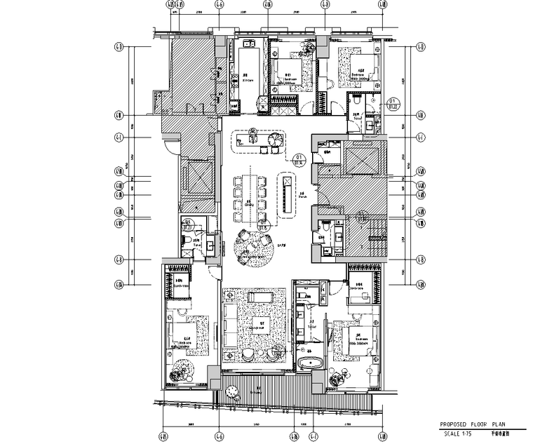 大平层住宅全套施工图资料下载-浙江325㎡大平层偶数层中间套样板房施工图