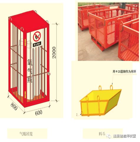 (2)零散材料吊笼:四周方管龙骨加钢板网焊接固定,侧边可开启活动门