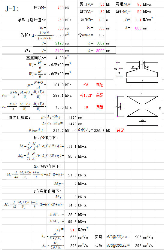 混凝土强度与推定值资料下载-双偏基础计算表格附混凝土强度设计值Excel