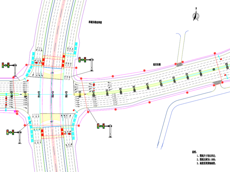 双向两车道标线资料下载-双向八车道交通及标志标线施工图