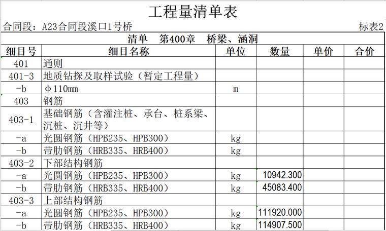 公路橋樑鑽孔樁清單計價表編制(2018定額)