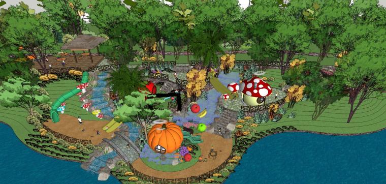 景观设计儿童活动场地资料下载-休闲公园儿童活动区景观设计SU模型