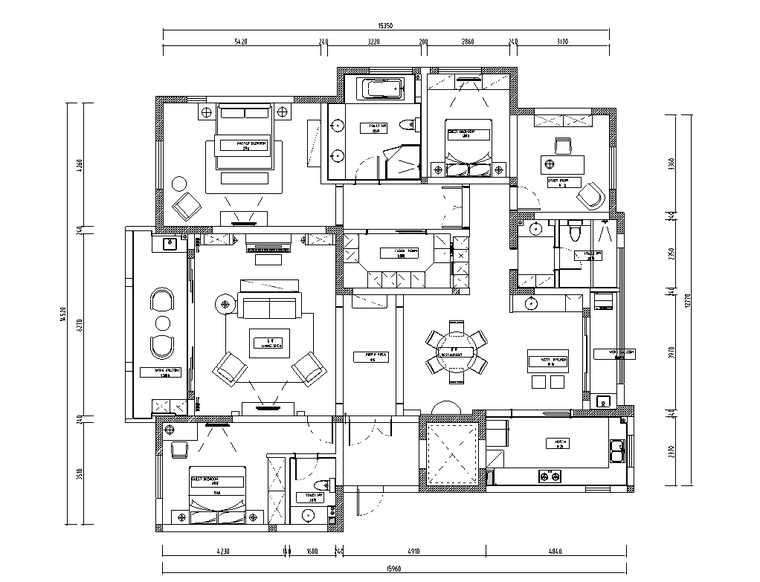 木色简约住宅装修资料下载-简约美式风245㎡四居室住宅装修施工图设计