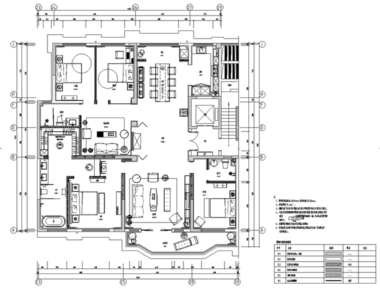 两室两厅住宅设计资料下载-214.6㎡中式五室两厅住宅样板间装修施工图