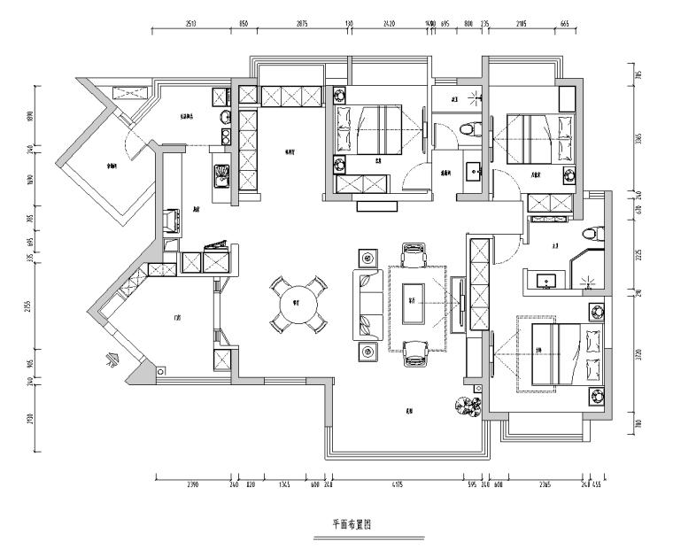 装修施工竣工总结资料下载-[四川]新中式与美式混搭三室两厅装修施工图