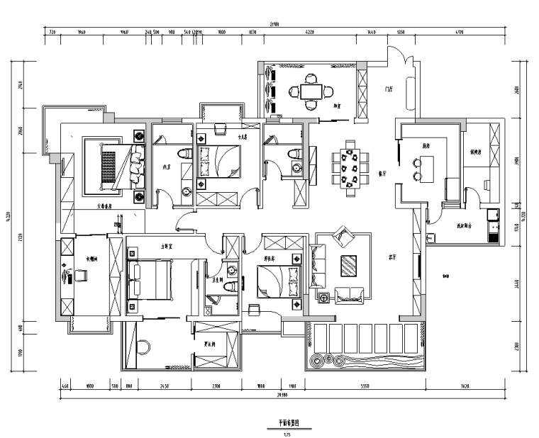 东南亚亭子景观施工图资料下载-东南亚风格五居室住宅装修施工图设计