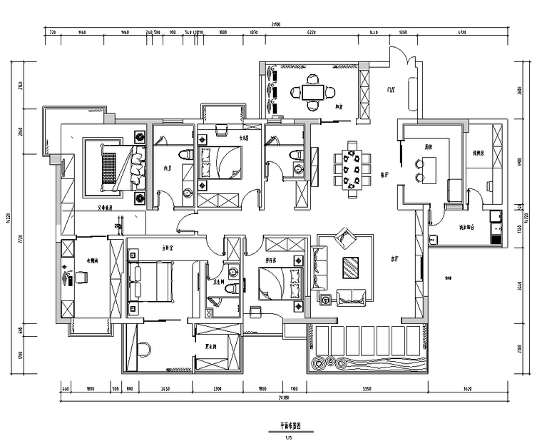 东南亚亭子景观施工图资料下载-东南亚风格五居室住宅装修施工图设计