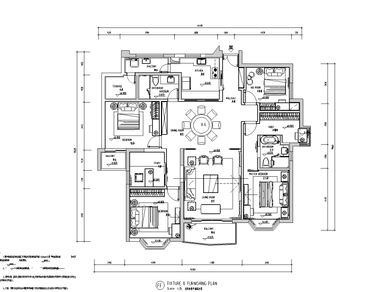 住宅中式装修施工图资料下载-中式风四居室住宅装修施工图+效果图
