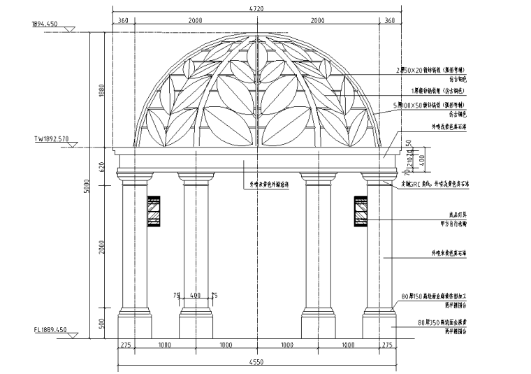 棕榈广场圆形景观资料下载-欧式圆形景观亭详图设计