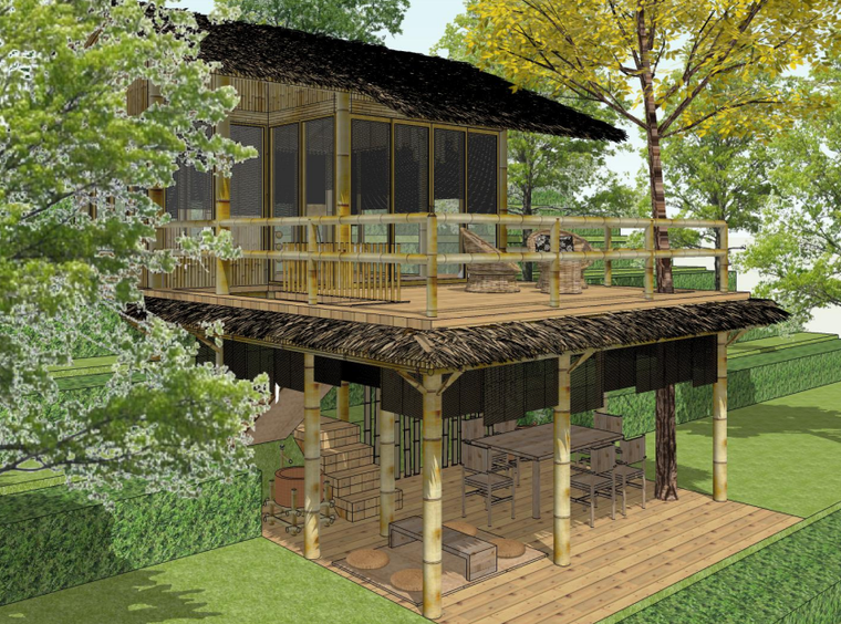 山地林间竹屋室内设计su模型skp素材