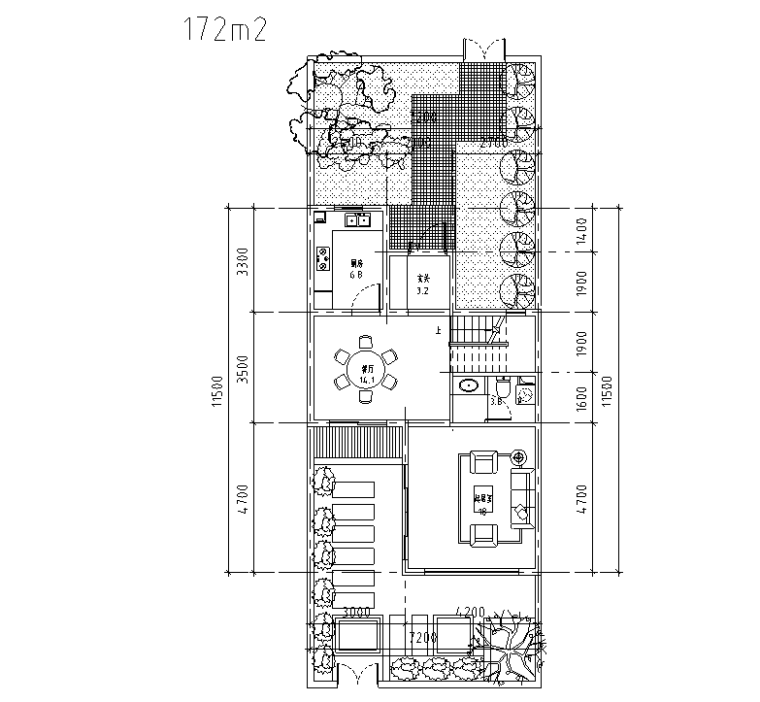 100平80平户型图资料下载-山地别墅联排北露台172平户型图设计2020