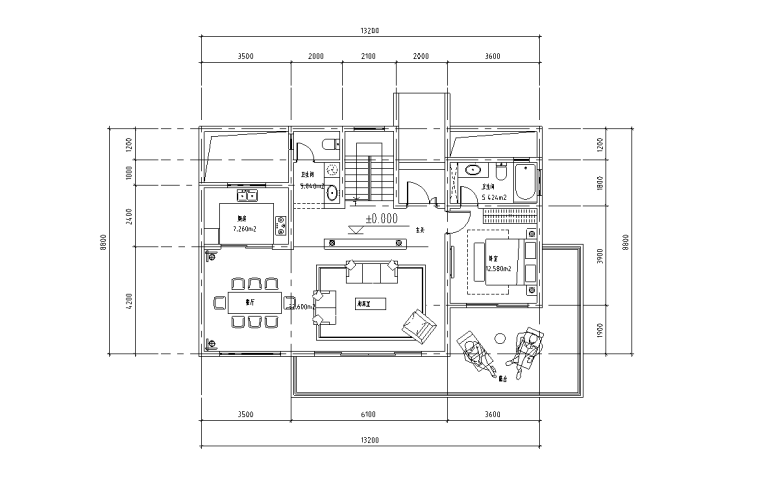200平户型套房平面设计资料下载-山地别墅大面宽200平户型图设计-2020