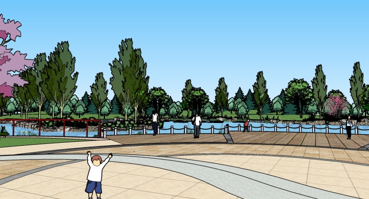 现代公园广场景观设计案例资料下载-现代滨水广场景观设计SU模型