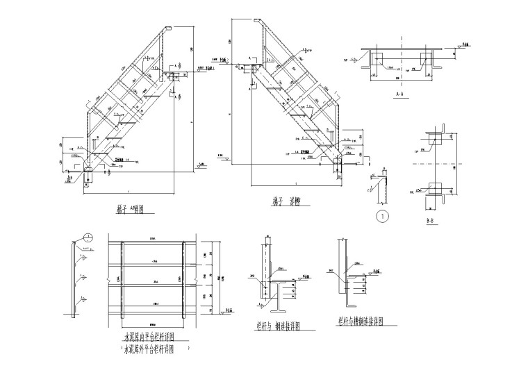 斜梯钢结构施工图资料下载-[一键下载]23个钢梯结构施工图钢结构楼梯