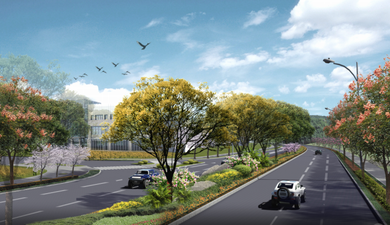 绿色城市机场周边道路资料下载-[湖北]城市走廊-绿色引擎道路景观方案设计