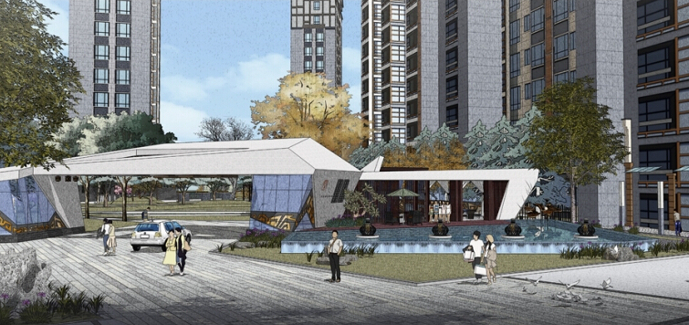 中式寺庙景观设计资料下载-中式客家住宅景观设计SU模型