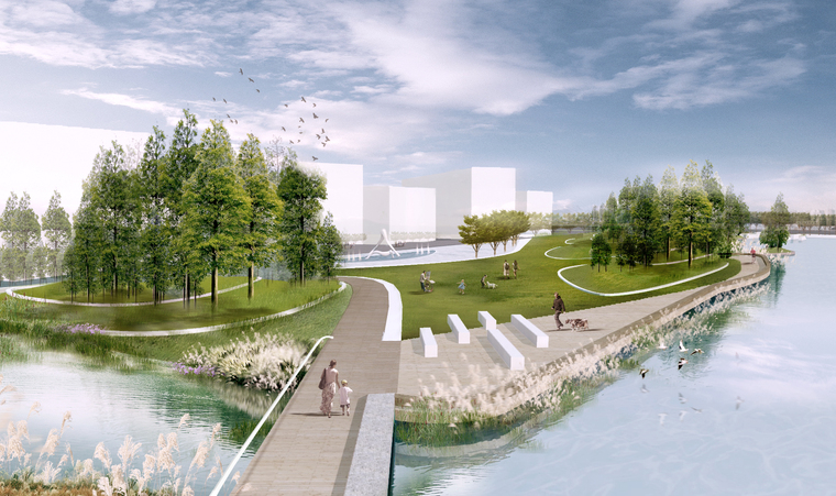 公园滨水湿地效果图psd源文件