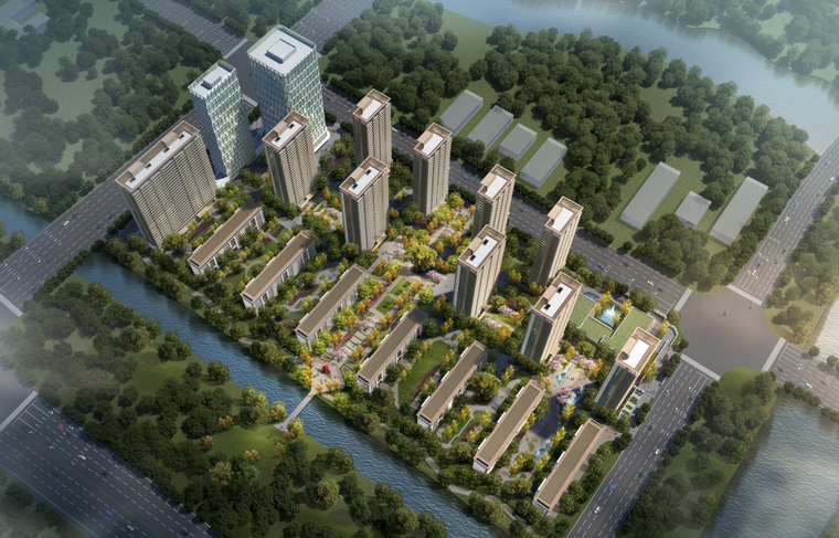 [浙江]现代轻奢绿轴住宅 商业办公中标方案