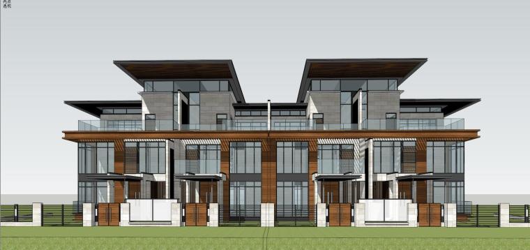 4层新亚洲建筑模型资料下载-新亚洲风格联排别墅模型SU