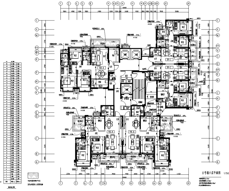 6户高层户型图资料下载-广西51层1梯5至8户高层住宅户型图设计