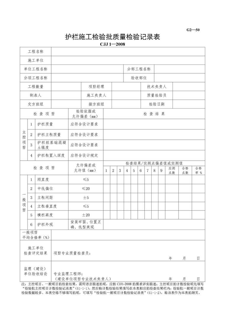 建筑检验批记录资料下载-护栏施工检验批质量检验记录表