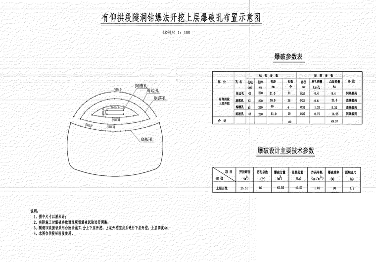 有仰拱段隧洞钻爆法开挖上层爆破孔布置示意图.png