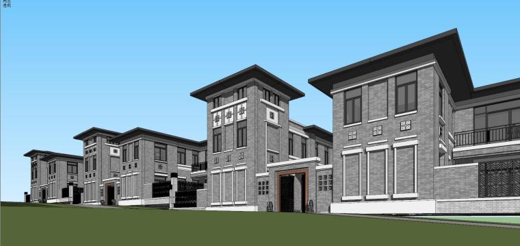 现代木构合院建筑模型资料下载-民国风合院别墅建筑模型SU