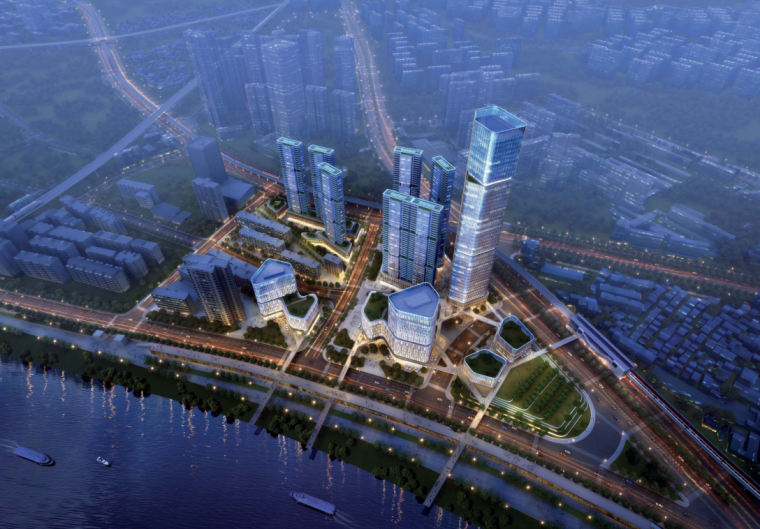 社区商业中心方案资料下载-[湖北]滨江超高层TOD社区商业中心规划设计
