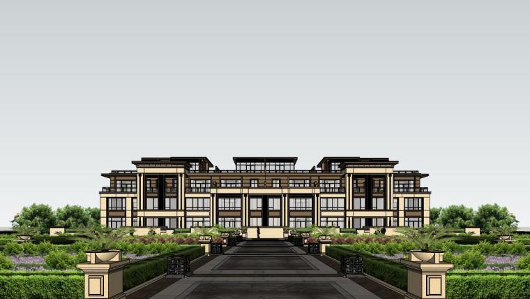 4层新亚洲建筑模型资料下载-新亚洲联排别墅建筑SU模型