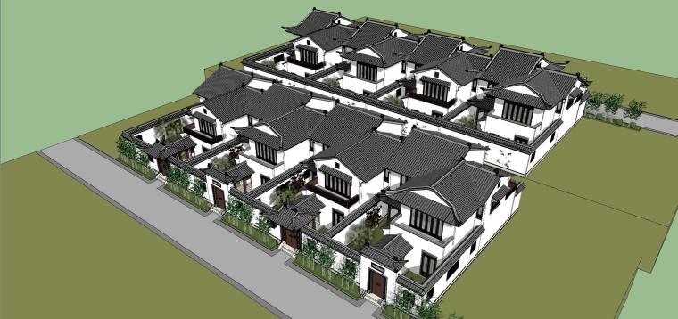 坡地中式建筑su模型资料下载-中式合院住宅建筑SU模型