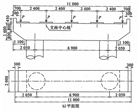 混凝土簡支梁橋,橋面寬12m,上部結構為5片橫向裝配式t梁,t梁間距2
