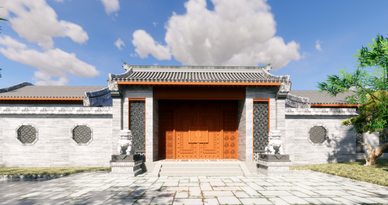 中式式风格建筑su模型资料下载-中式风格合院+豪宅别墅建筑SU模型