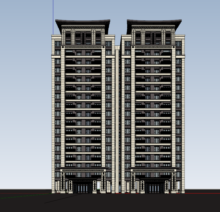 高层住宅设计su资料下载-新中式风格高层住宅建筑SU模型设计