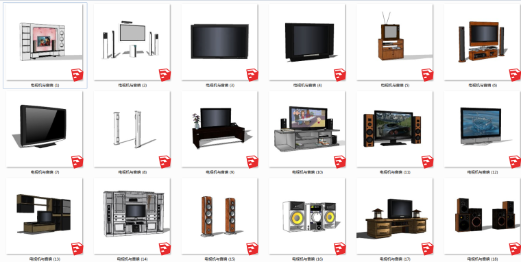9套室内单体空调su模型资料下载-31套室内单体电视机与音响su模型设计