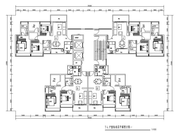 [广东]深圳1梯4户住宅户型图设计