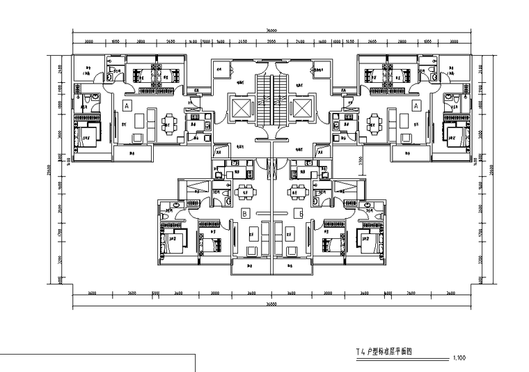 [廣東]深圳1梯4戶住宅戶型圖設計