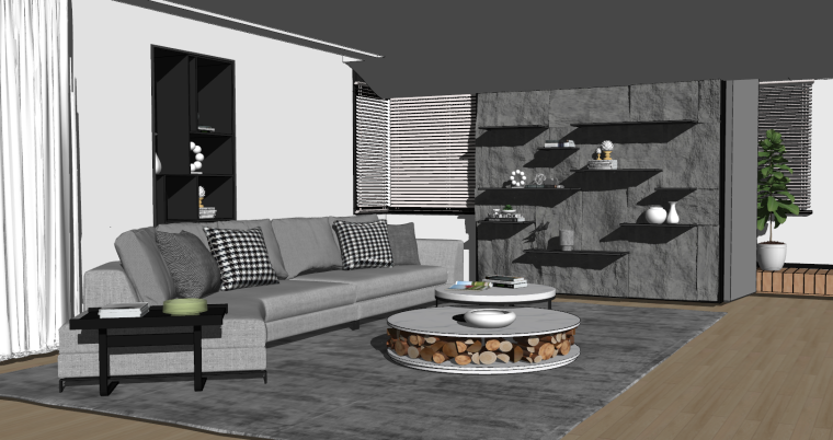 su沙发模型现代资料下载-现代台式极简石皮客厅沙发室内SU模型-2021