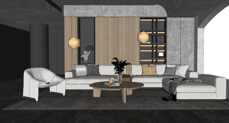 su沙发模型现代资料下载-现代客厅转角多人沙发室内SU模型-2021年